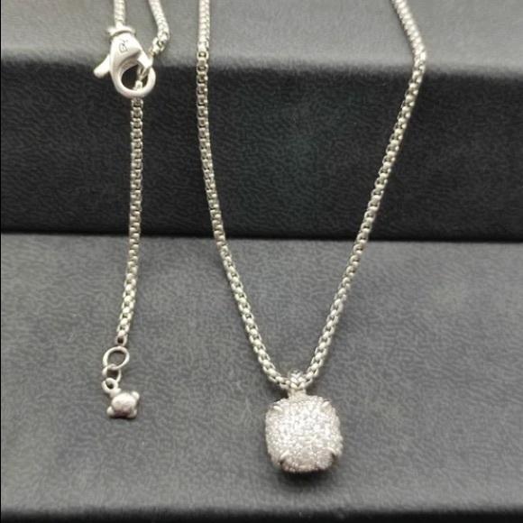 David Yurman Shoes - David Yurman 925 Silver Pave Diamond Cushion Necklace with Original Pouch
